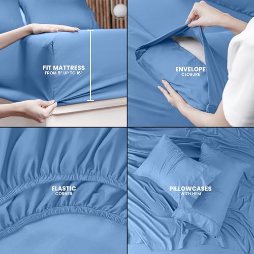 Utopia Bedding King Sheet Set – 4 Piece Bed Sheets for King Size Bed, Soft and Breathable Microfiber, Includes 1 Fitted Sheet, 1 Flat Sheet and 2 Pillowcases (Dutch Blue) - Image 3