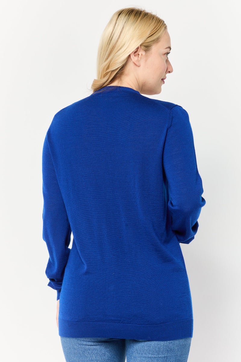 Harmont & Blaine Women V-Neck Embroidered Logo Cardigans, Blue - Image 4