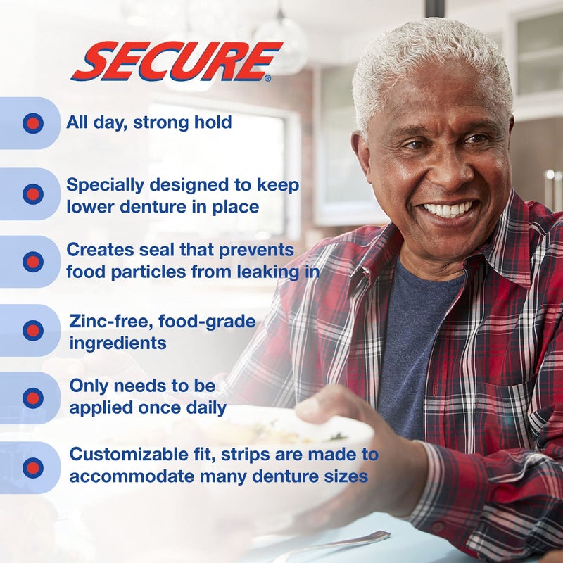 secure Secure Comfort Strips Waterproof Denture Adhesive - Zinc Free - Extra Firm Hold For Lower Dentures - 15 Count (Pack of 2) - Image 4
