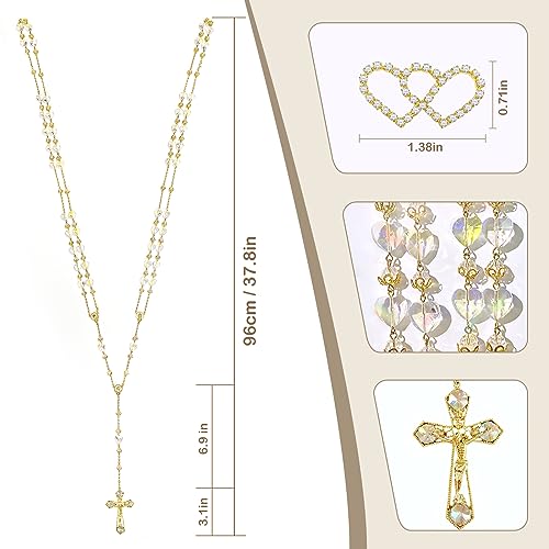 ESNOY Lazo Para Boda Wedding Lasso with Heart Box for Ceremony Gift Lazos Para Boda CatolicaCrystal Rosary with Unity Cross for Wedding CeremonyLazo De Bodas Para Los NoviosMexican Weddings Rope - Image 3