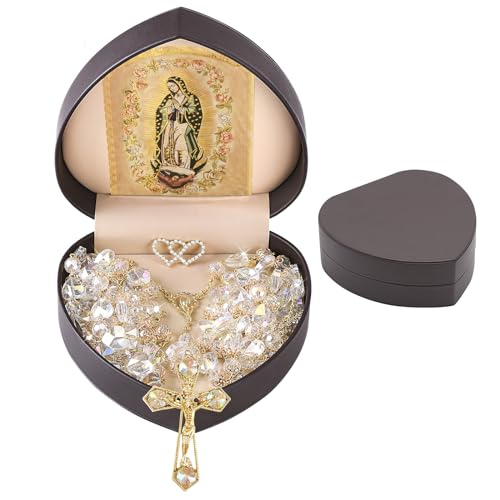 ESNOY Lazo Para Boda Wedding Lasso with Heart Box for Ceremony Gift Lazos Para Boda CatolicaCrystal Rosary with Unity Cross for Wedding CeremonyLazo De Bodas Para Los NoviosMexican Weddings Rope - Image 1