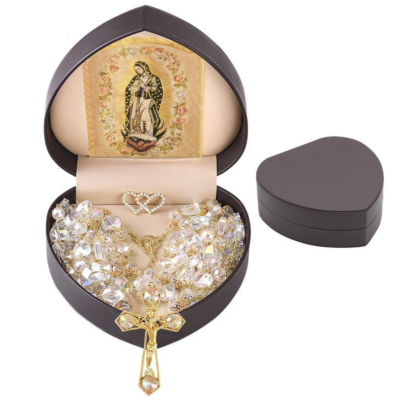ESNOY Lazo Para Boda Wedding Lasso with Heart Box for Ceremony Gift Lazos Para Boda CatolicaCrystal Rosary with Unity Cross for Wedding CeremonyLazo De Bodas Para Los NoviosMexican Weddings Rope - Image 2