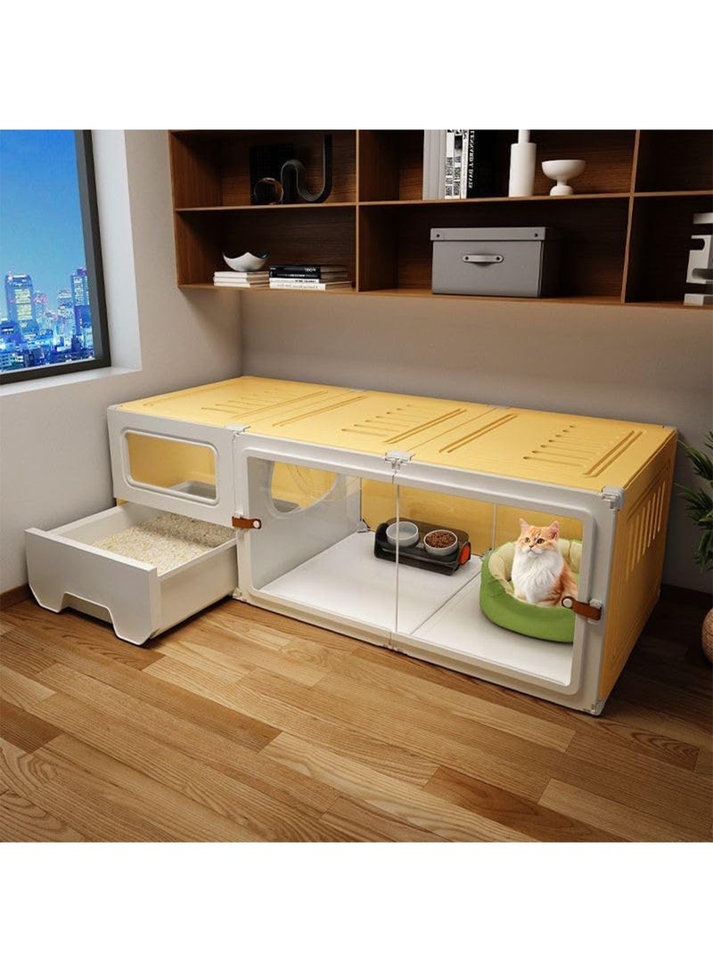 قفص قطط داخلي مع صندوق قمامة مغلق مصنوع من البولي بروبلين والراتنج، أقفاص قطط DIY بتصميم شفاف سهل التنظيف قابل للتهوية - Image 1