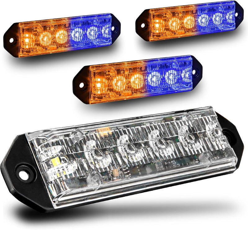 LAMPHUS 4pc PlanarFlash 6W Amber Blue LED Surface Mount Police Grill Strobe Warning Lights [Sync-able] 12V Ultra Slim Flat Grille Flashing Emergency Fire Light for Firefighter Vehicle Car Truck - Image 1