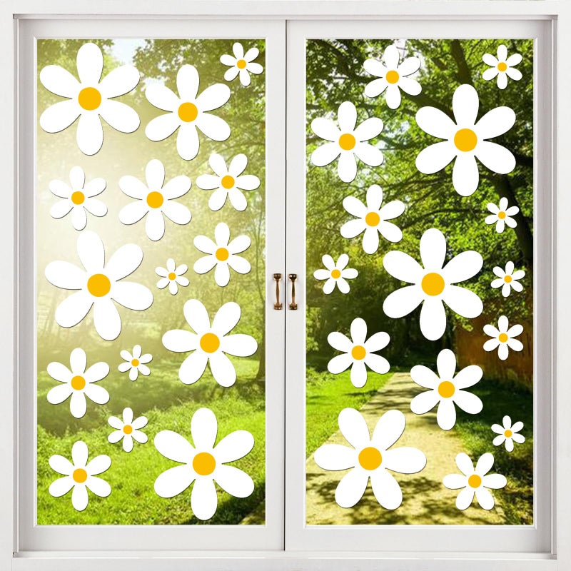 AOWDIAO 108 Pcs White Daisy Window Clings - 9 Sheets, Double-Sided Flower Glass Stickers - Summer & Spring Decorations for Home, Office, School - Image 1