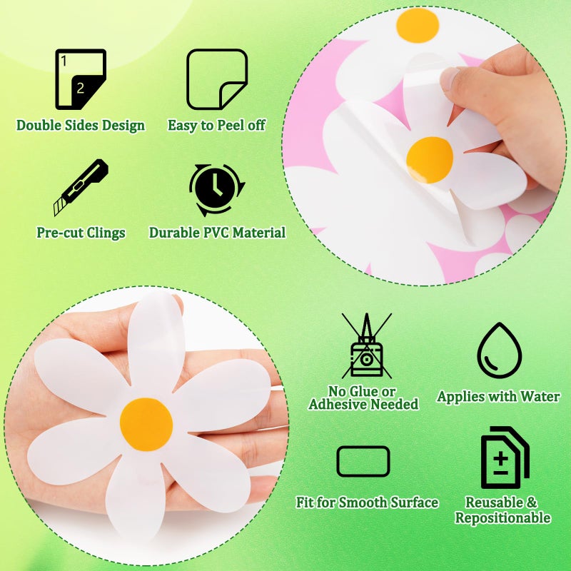 AOWDIAO 108 Pcs White Daisy Window Clings - 9 Sheets, Double-Sided Flower Glass Stickers - Summer & Spring Decorations for Home, Office, School - Image 3