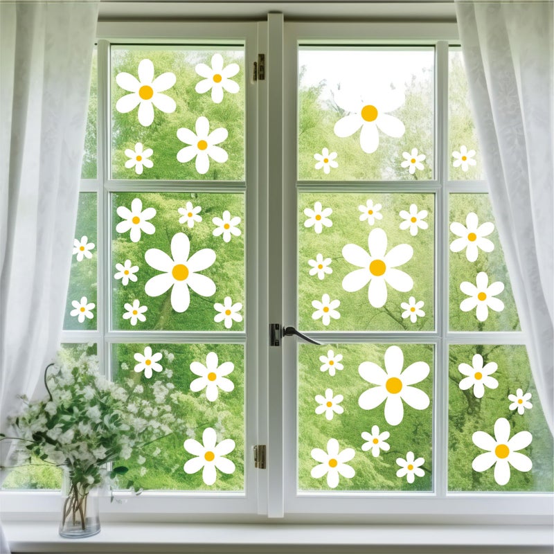 AOWDIAO 108 Pcs White Daisy Window Clings - 9 Sheets, Double-Sided Flower Glass Stickers - Summer & Spring Decorations for Home, Office, School - Image 4