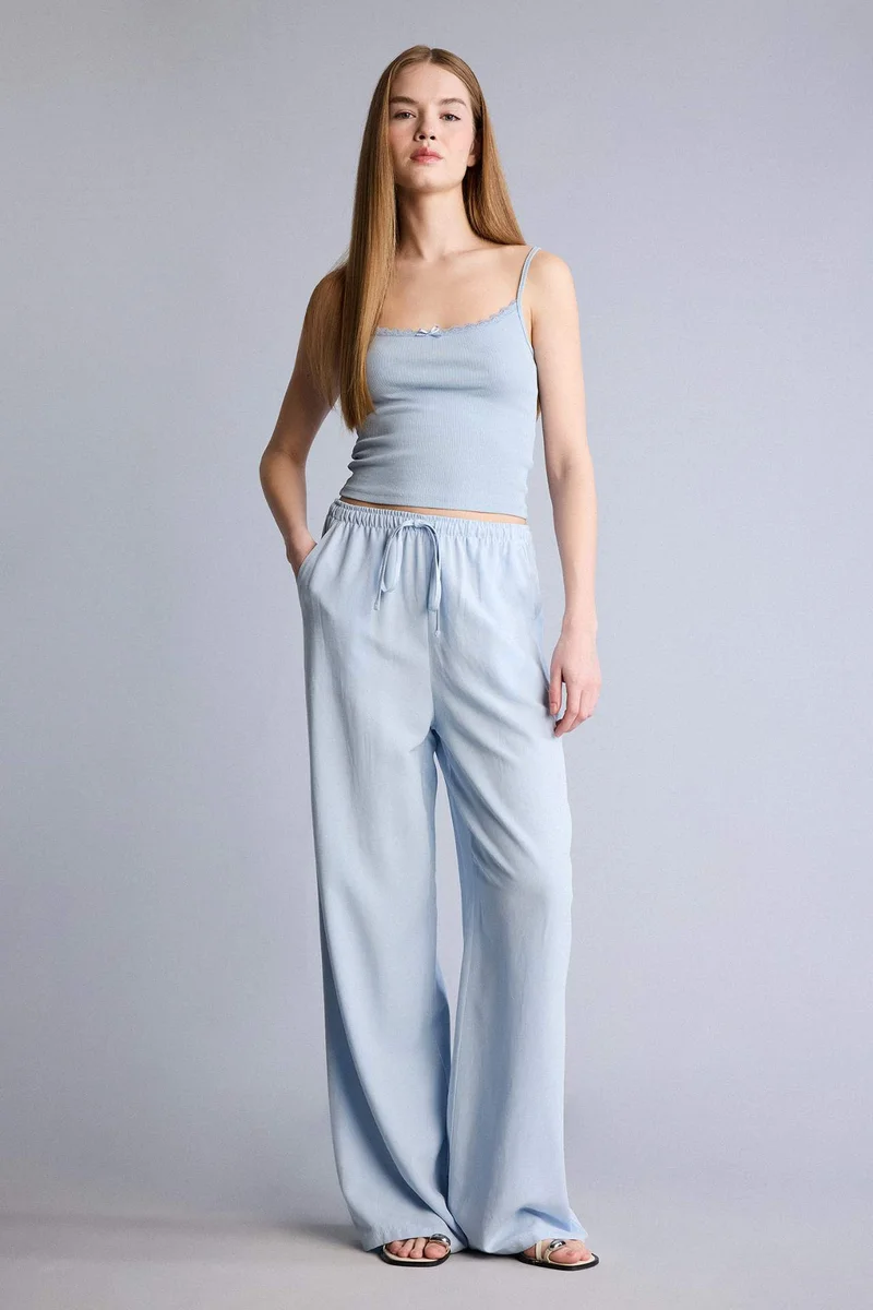 ديفاكتو Wide Leg High Waist Linen Blend Trousers