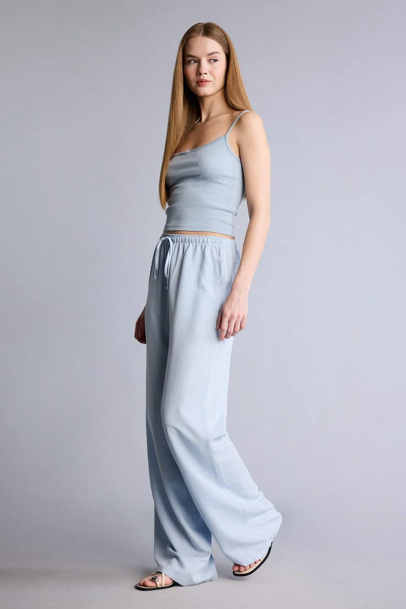 ديفاكتو Wide Leg High Waist Linen Blend Trousers