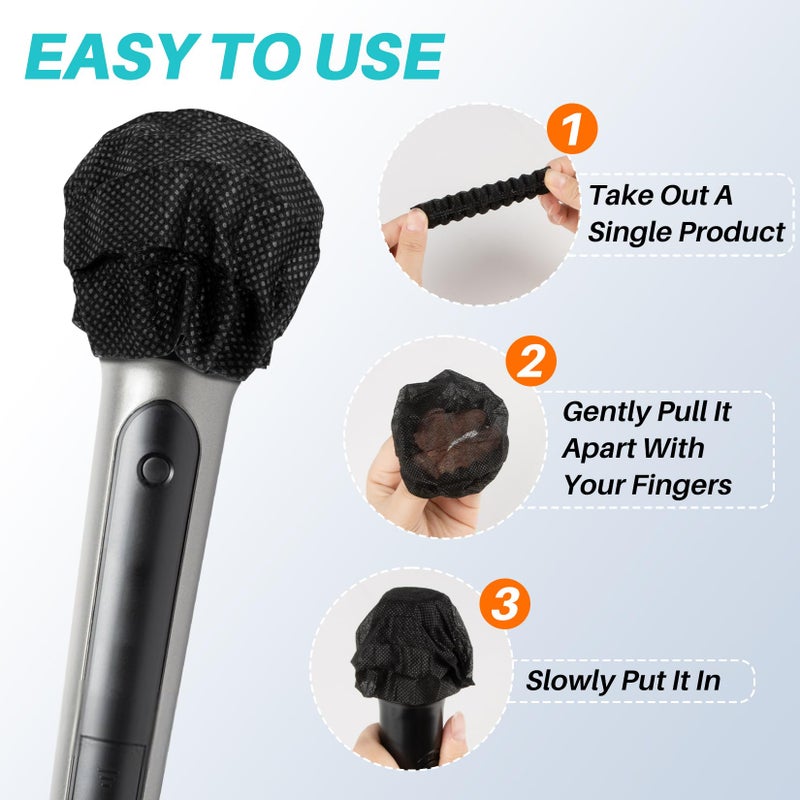 MAQIHAN 100PCS MAQIHAN Microphone Cover - Mic Covers Disposable Odorless Non-Woven Microphone Windscreen Bulk Protective Cap for KTV Home Karaoke Bar Recording Room and Stage Performance, Black - Image 4