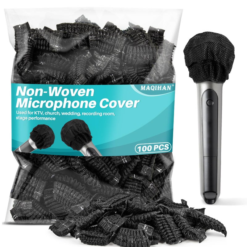 MAQIHAN 100PCS MAQIHAN Microphone Cover - Mic Covers Disposable Odorless Non-Woven Microphone Windscreen Bulk Protective Cap for KTV Home Karaoke Bar Recording Room and Stage Performance, Black - Image 1