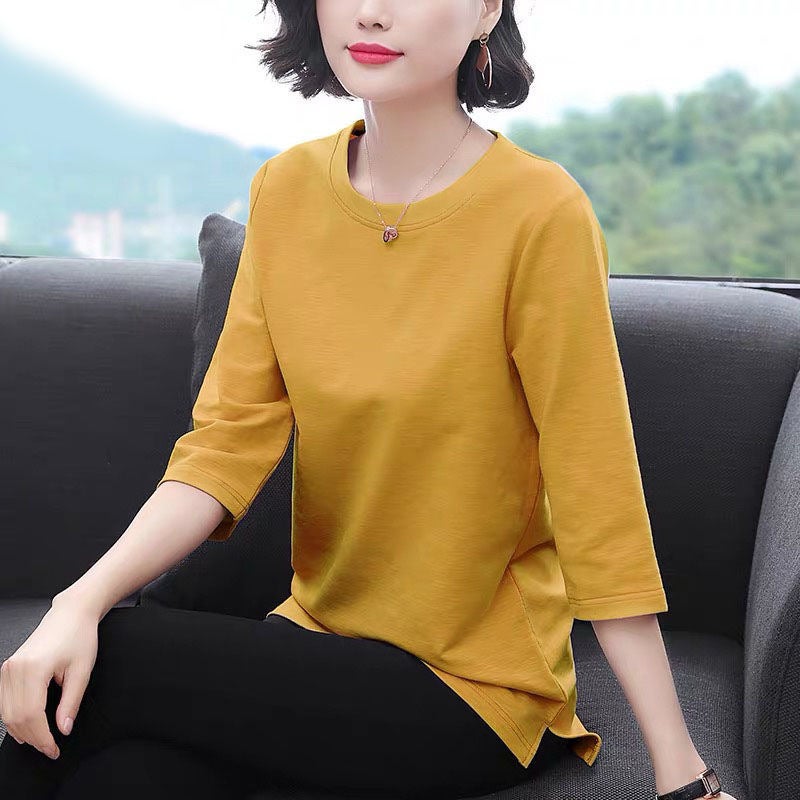Spring and Summer Wear Korean Style New Short-sleeved T-shirt Women's Seven-sleeved Top Base Shirt Long-sleeved Mother's Loose plus size Women - Image 2
