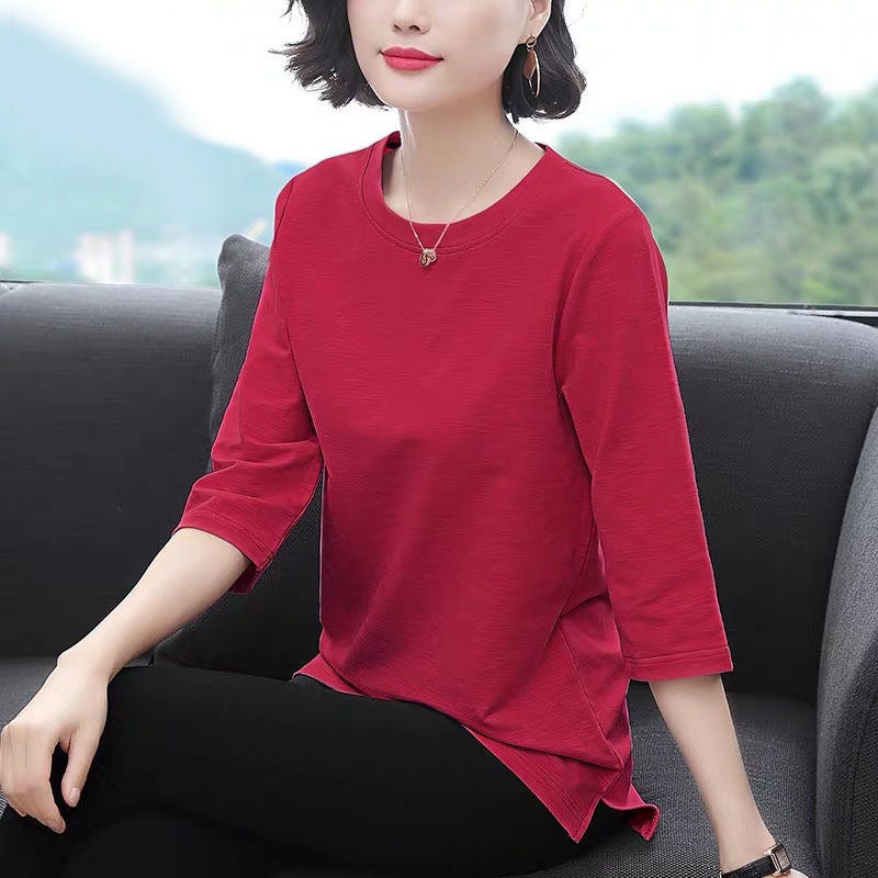 Spring and Summer Wear Korean Style New Short-sleeved T-shirt Women's Seven-sleeved Top Base Shirt Long-sleeved Mother's Loose plus size Women - Image 5