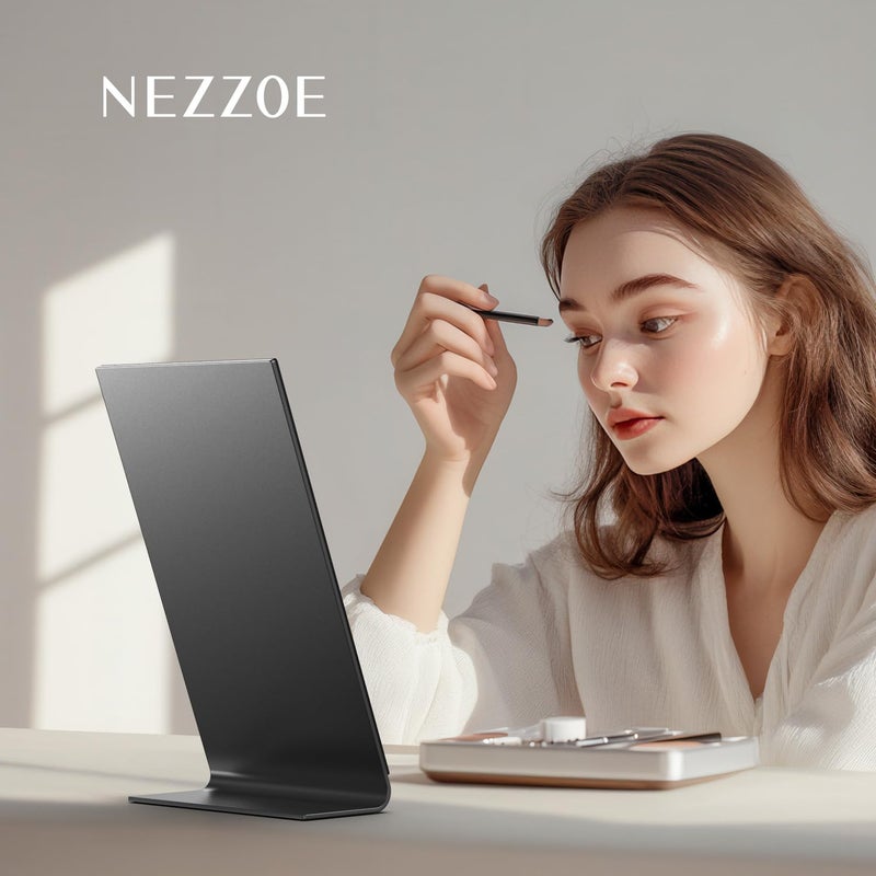 نيزو مرآة مكياج مستطيلة من Nezzoe للمكتب مقاس 12 بوصة من الألومنيوم، مرآة طاولة قائمة بذاتها، مرآة مضادة للحمام، مساحة سوداء - Image 4