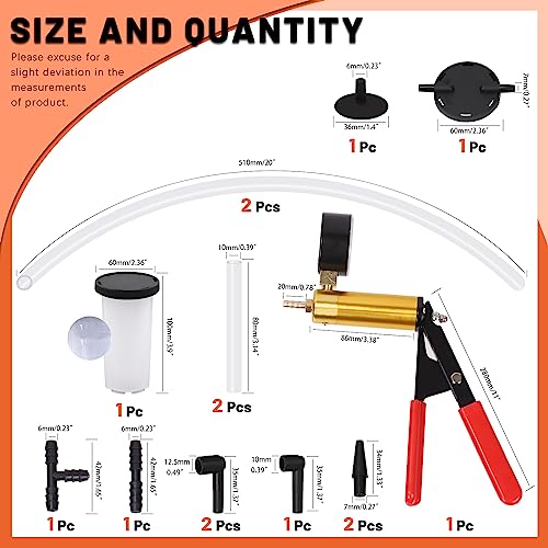 Tanstic 16Pcs Hand Held Vacuum Pump Brake Bleeder Kit, Brake Bleeder Kit Hand Held Vacuum Pump Test Set, Brake System Bleeding Tools with Gauge, Adapters, Storage Case for Motorcycle Car Truck Bike - Image 2