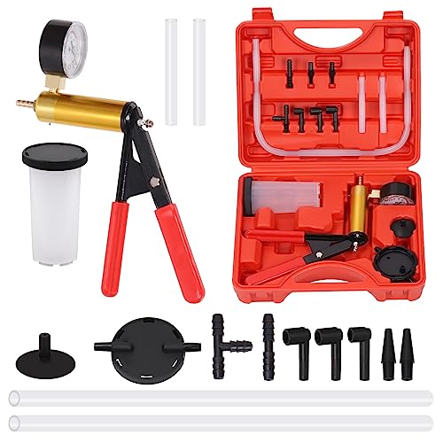 Tanstic 16Pcs Hand Held Vacuum Pump Brake Bleeder Kit, Brake Bleeder Kit Hand Held Vacuum Pump Test Set, Brake System Bleeding Tools with Gauge, Adapters, Storage Case for Motorcycle Car Truck Bike - Image 1