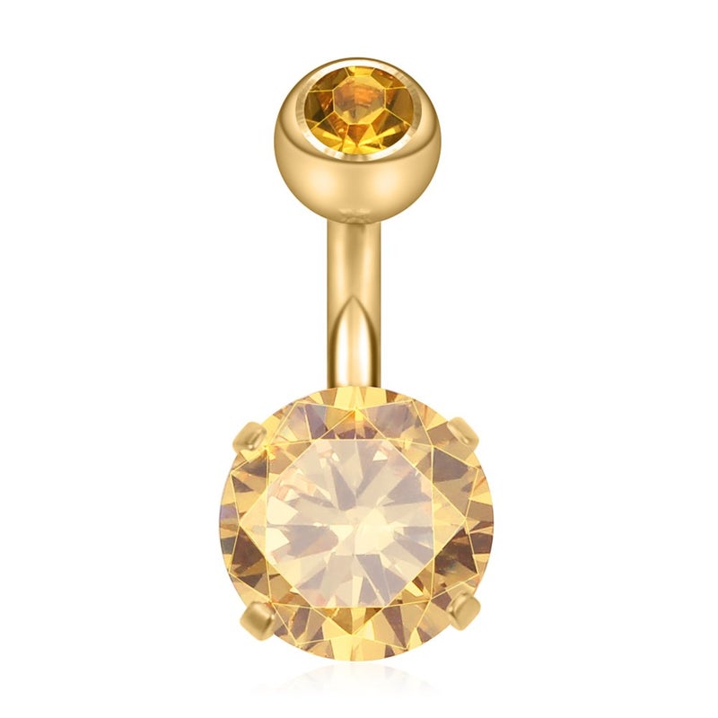 Ruifan مجموعة حلقات زر السرة القصيرة Ruifan 3 قطع 14G 6 مم 1/4 بوصة من الفولاذ الجراحي 316L مع أحجار CZ - ذهبية - Image 3