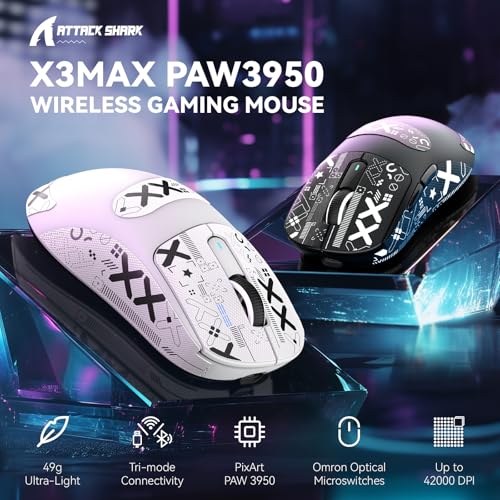 MAMBASNAKE Attack SHAKR X3MAX Wireless Gaming Mouse,PixArt PAW3950 42000 DPI,49g Ultralight Tri-Mode(BT5.4/2.4GHz/Wired), 1K Polling Rate Programmable Computer Mice for PC/MAC/Win - White&Tape - Image 2