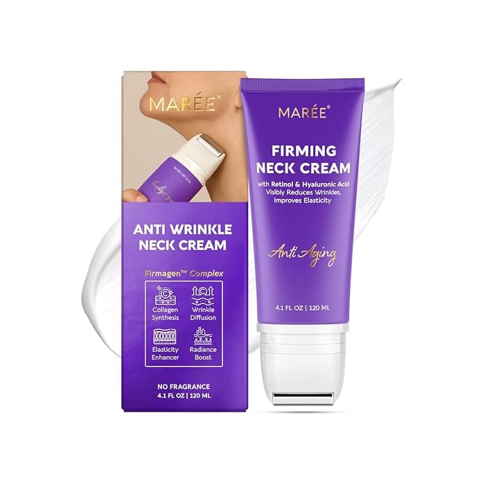 MAREE Neck Cream with Face Roller – Neck Creams For Tightening and Firming – Pro Retinol & AH-8 Firming Neck Cream Roller - Face Double Chin Wrinkle Cream for Women - Crema Reafirmante Para el Cuello