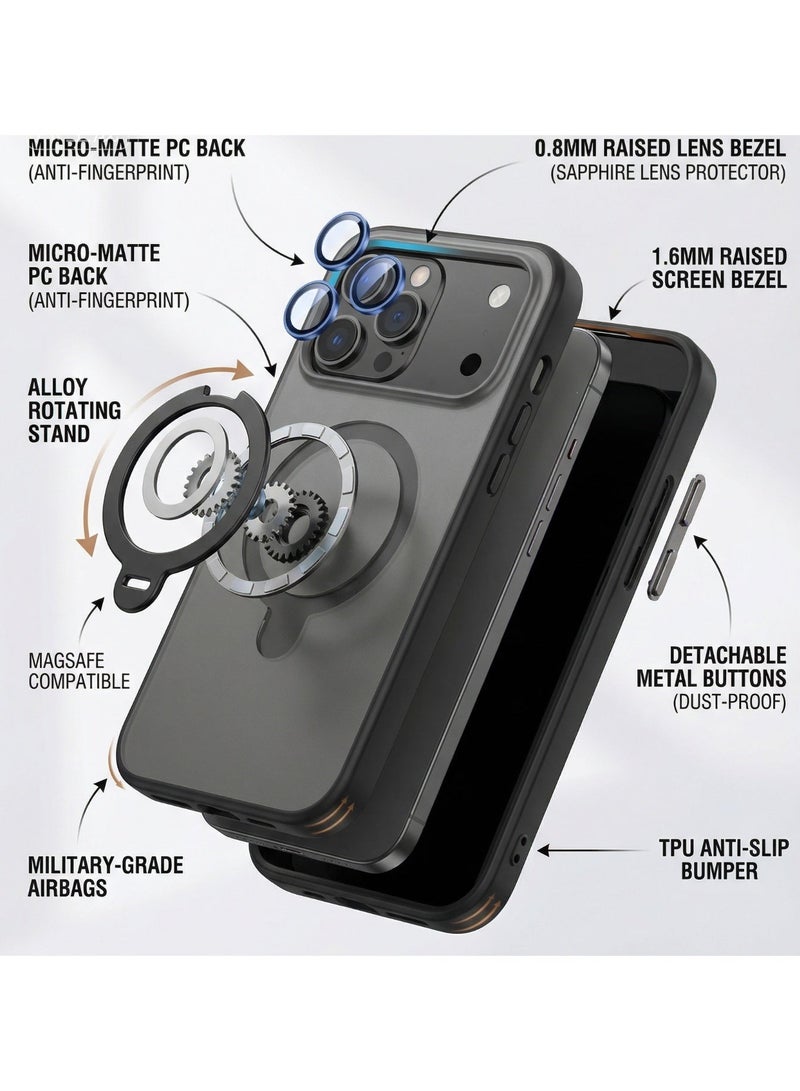 Zevio iPhone 17 Pro Max 3-in-1 Case with 360° Spin Stand | 18N Magnetic & Camera Control Button | 16FT Military Drop Protection for All-Day Use - Image 2