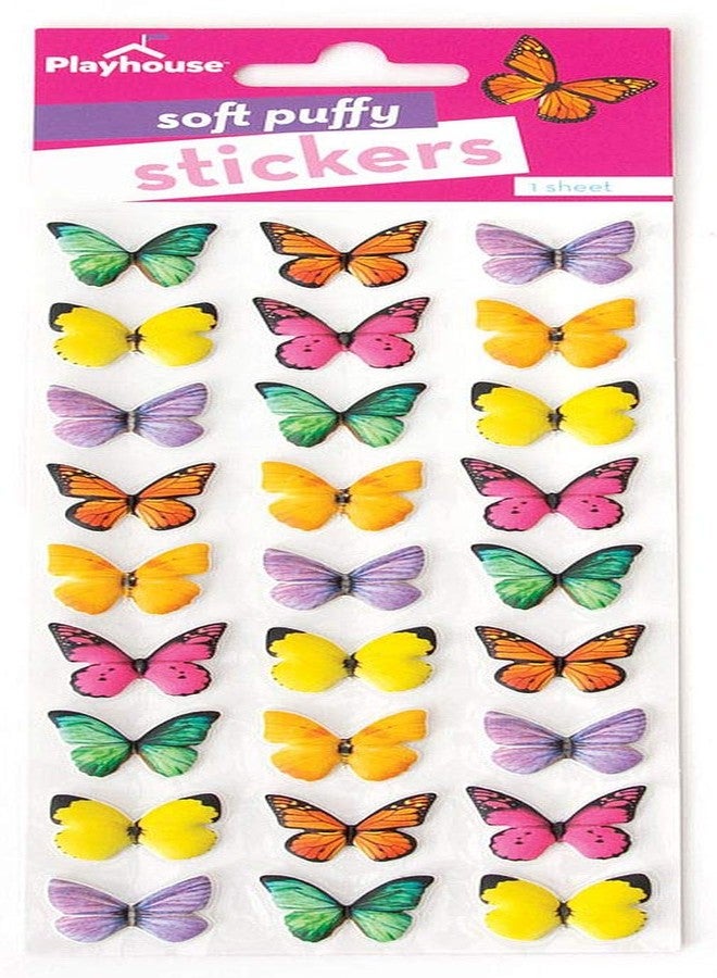 بلاي هاوس مجموعة ملصقات ناعمة منفوخة من بلاي هاوس، مكونة من ٢٧ قطعة، للحرف اليدوية والتجارة والتجميع - فراشات قوس قزح - Image 3