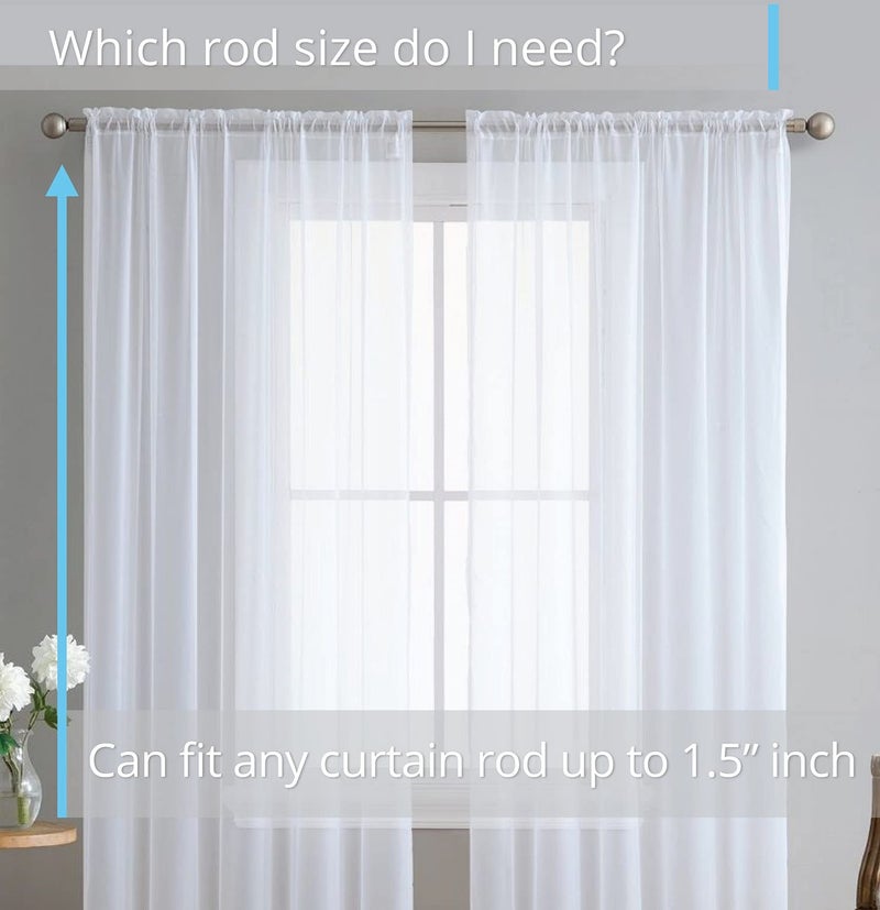 HLC.ME - White Sheers - Sheer Curtains 72 Inches Long - Voile Window Treatment Rod Pocket Curtain Panels for Bedroom, Kitchen, and Living Room (54 x 72 inches Long, Set of 2) - Image 2