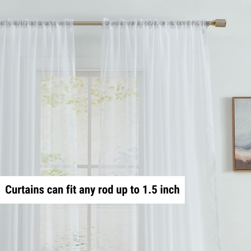 HLC.ME - White Sheers - Sheer Curtains 72 Inches Long - Voile Window Treatment Rod Pocket Curtain Panels for Bedroom, Kitchen, and Living Room (54 x 72 inches Long, Set of 2) - Image 3