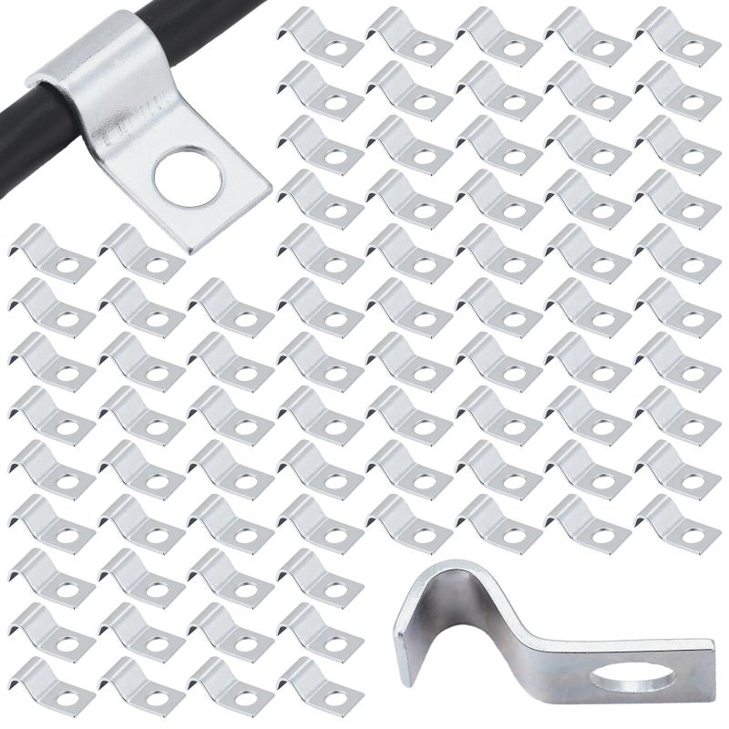 Yaocom 100 Pcs Silver Cable Wire Screw Clips 1/4 Inch, Zinc Plated Steel Clamp Outdoor Cord Clips for Wall Mounting Wire Management - Image 1