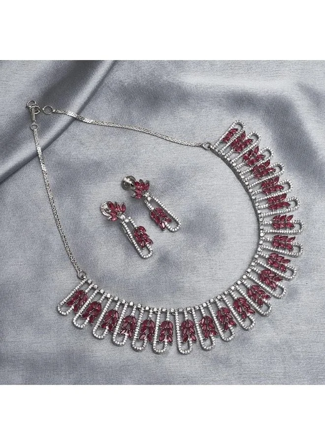 فويلا Red and White CZ Gems Silver Plated Necklace Set