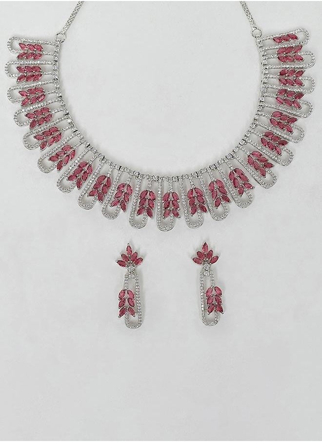 VOYLLA Red and White CZ Gems Silver Plated Necklace Set  - Image 2