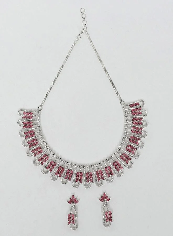 VOYLLA Red and White CZ Gems Silver Plated Necklace Set
