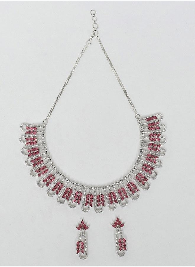VOYLLA Red and White CZ Gems Silver Plated Necklace Set  - Image 3
