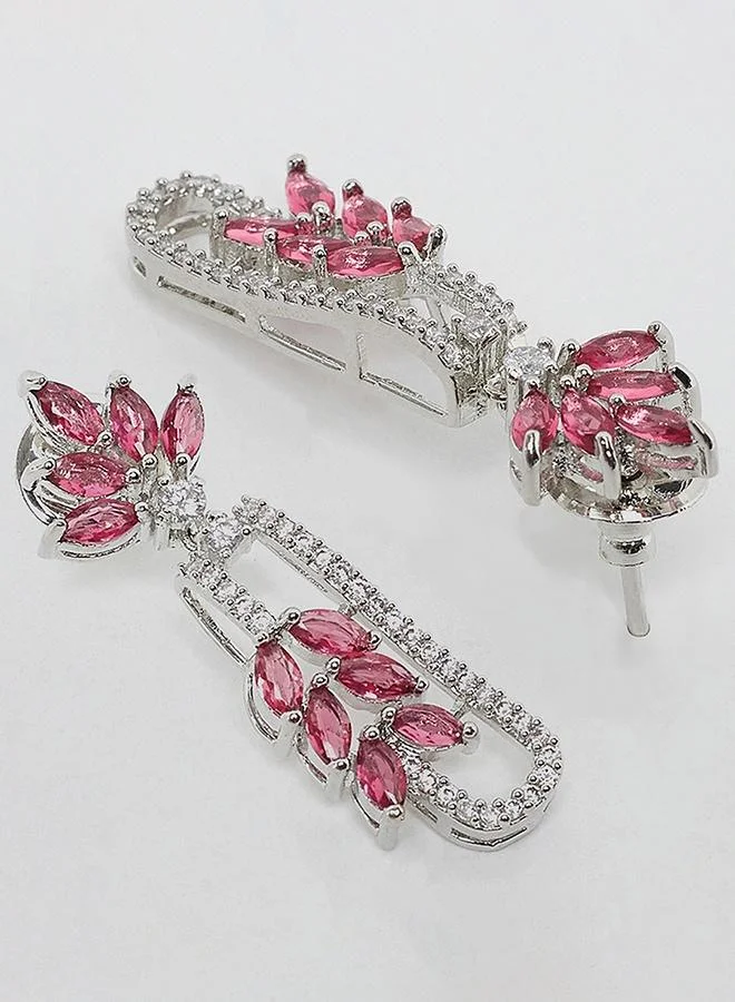 VOYLLA Red and White CZ Gems Silver Plated Necklace Set