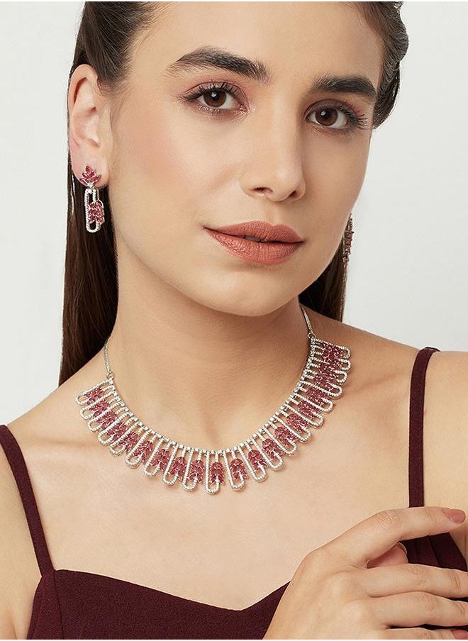 VOYLLA Red and White CZ Gems Silver Plated Necklace Set  - Image 5