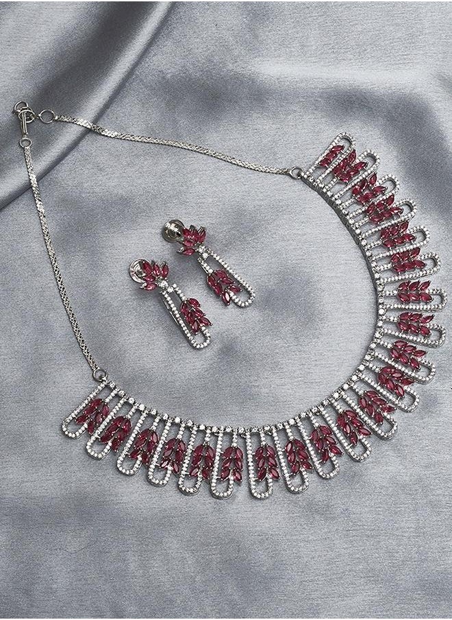 VOYLLA Red and White CZ Gems Silver Plated Necklace Set  - Image 1