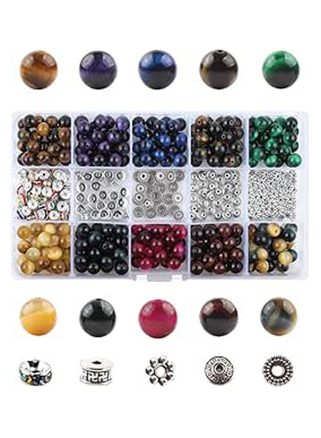 صندوق عدة خرز حجري لصنع المجوهرات وصنع الأساور ومجموعات خرز عين النمر ذات الألوان المختلطة الطبيعية - Image 1