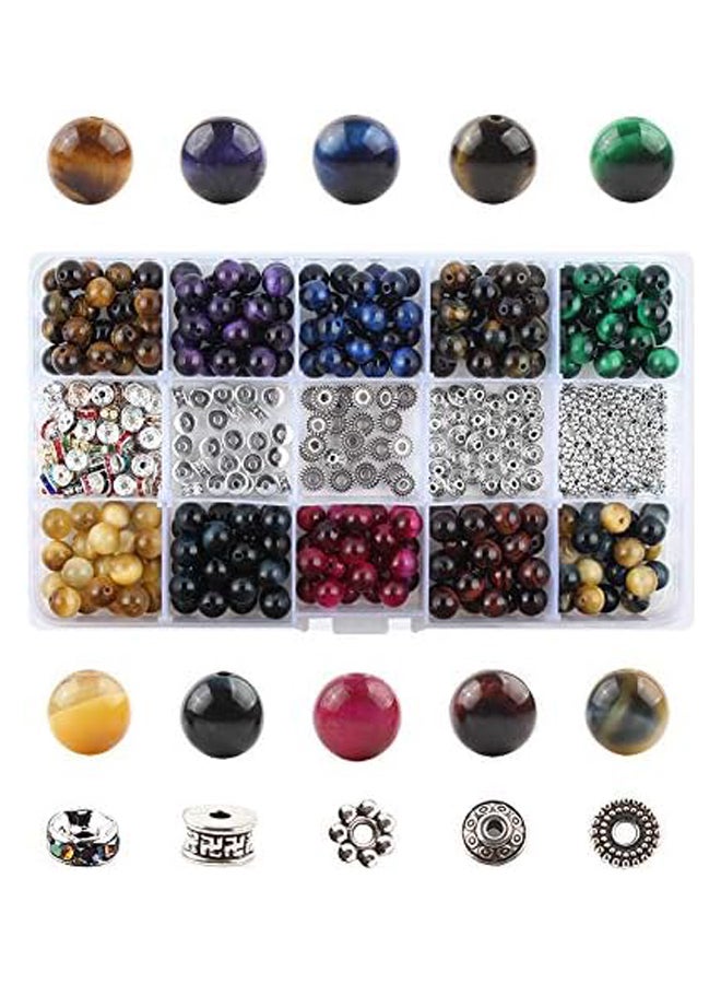 صندوق عدة خرز حجري لصنع المجوهرات وصنع الأساور ومجموعات خرز عين النمر ذات الألوان المختلطة الطبيعية - Image 2