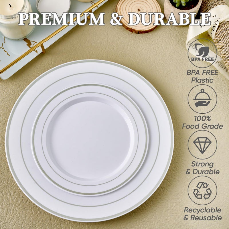 FOCUSLINE Silver Plastic Plates Set of 60, Disposable Plates with Silver Rim 30 Dinner Plates 10" and 30 Salad Dessert Appetizer Plate 7", Elegant Fancy Heavy Duty Wedding Party Plates - Image 4