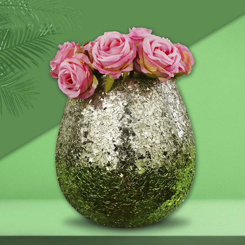 Decent Glass Silver and Green Ombre Glittery Crackled Vase for Home Dcor 8 Inch Pack of 1 Big - Image 1