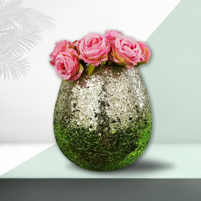 Decent Glass Silver and Green Ombre Glittery Crackled Vase for Home Dcor 8 Inch Pack of 1 Big - Image 2