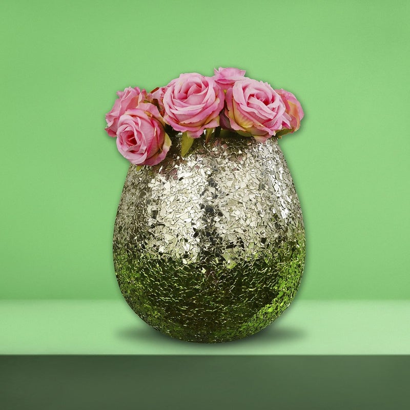 Decent Glass Silver and Green Ombre Glittery Crackled Vase for Home Dcor 8 Inch Pack of 1 Big - Image 3
