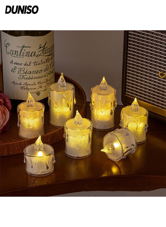 DUNISO 9 Pcs LED Candle Light Set Battery Operated Flameless LED Candles Light Transparent Crystal Candle Decorative Lamp Moving Simulated Tea Lights Electric LED Fake Candle Light Set for Festival Celebration, Home Decor, Wedding, Table Decor， Party - Image 1