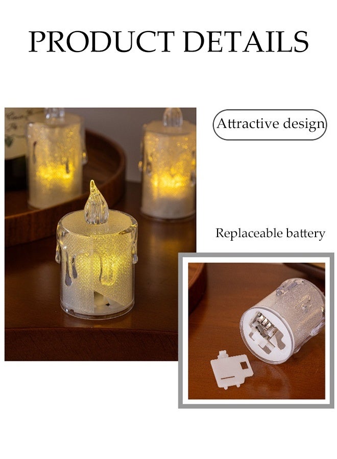 DUNISO 9 Pcs LED Candle Light Set Battery Operated Flameless LED Candles Light Transparent Crystal Candle Decorative Lamp Moving Simulated Tea Lights Electric LED Fake Candle Light Set for Festival Celebration, Home Decor, Wedding, Table Decor， Party - Image 3
