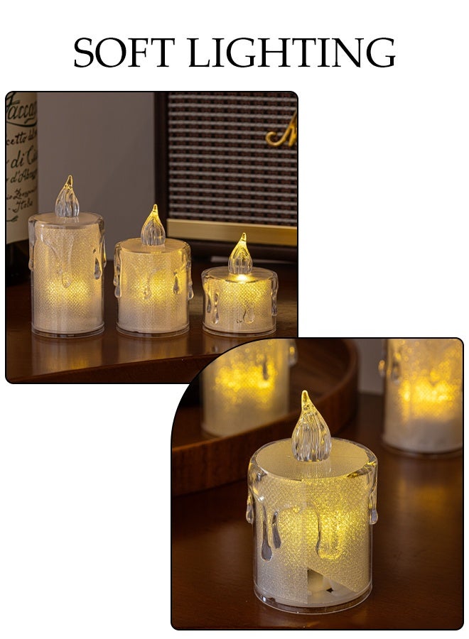 DUNISO 9 Pcs LED Candle Light Set Battery Operated Flameless LED Candles Light Transparent Crystal Candle Decorative Lamp Moving Simulated Tea Lights Electric LED Fake Candle Light Set for Festival Celebration, Home Decor, Wedding, Table Decor， Party - Image 2