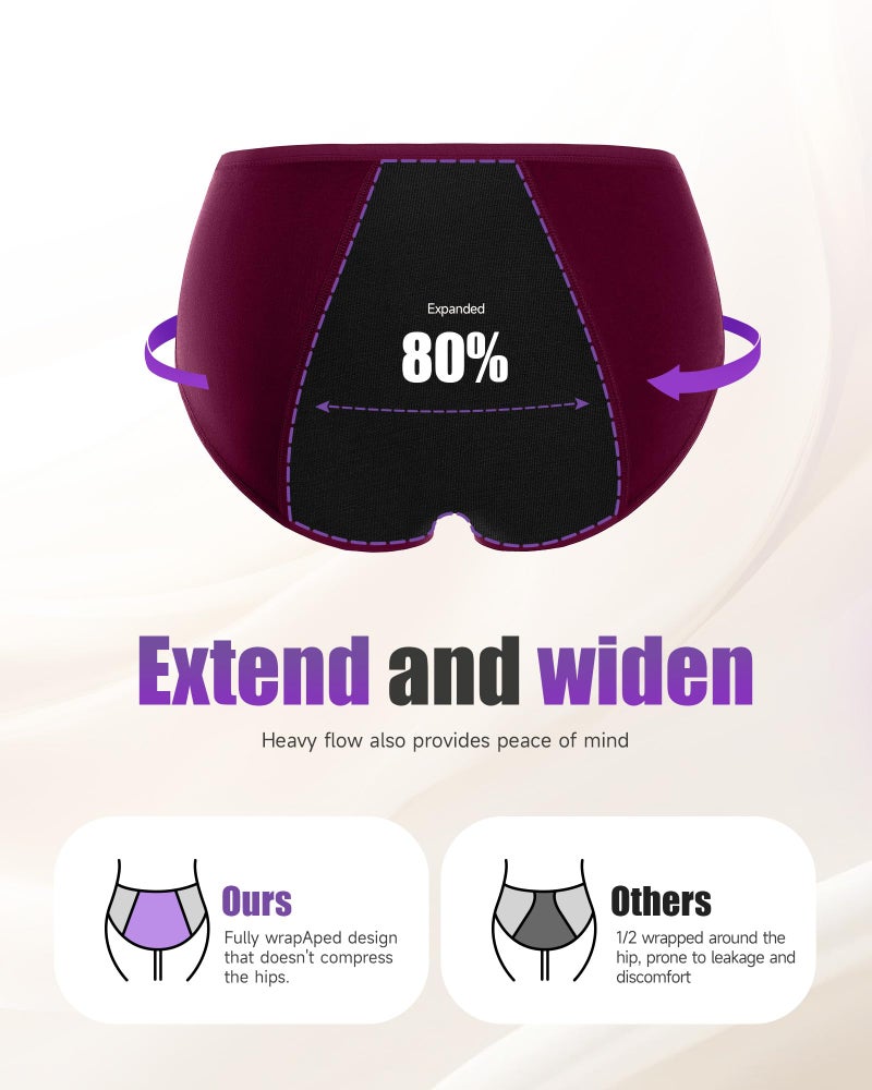 TANSTC Overnight Menstrual Underwear Women Heavy Flow Leakproof Cotton Hipster Briefs 3 Pack Dark Color L - Image 4
