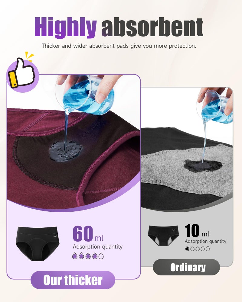TANSTC Overnight Menstrual Underwear Women Heavy Flow Leakproof Cotton Hipster Briefs 3 Pack Dark Color L - Image 2