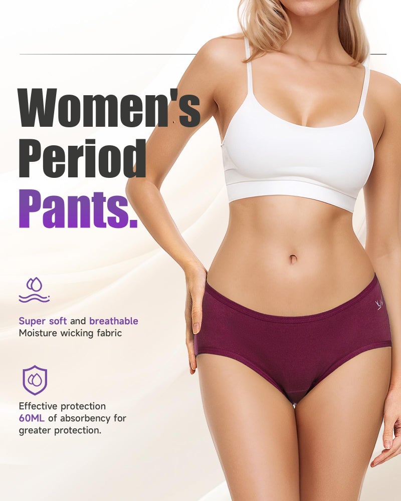 TANSTC Overnight Menstrual Underwear Women Heavy Flow Leakproof Cotton Hipster Briefs 3 Pack Dark Color L - Image 5