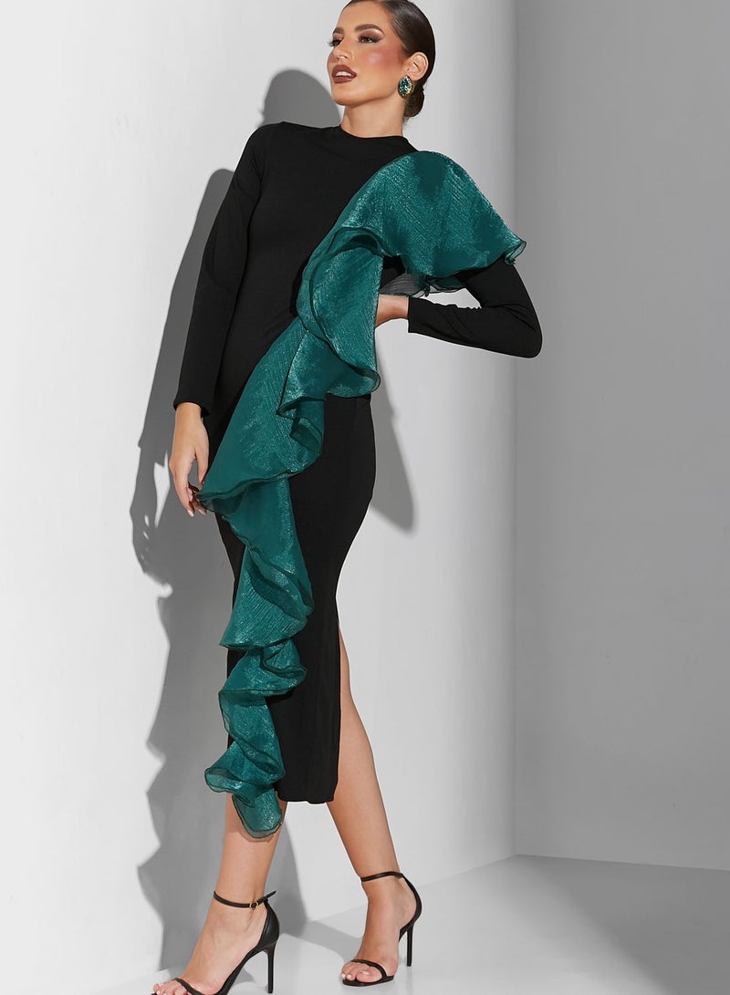Namshi x Ruffle Trim Midi Dress  - Image 1