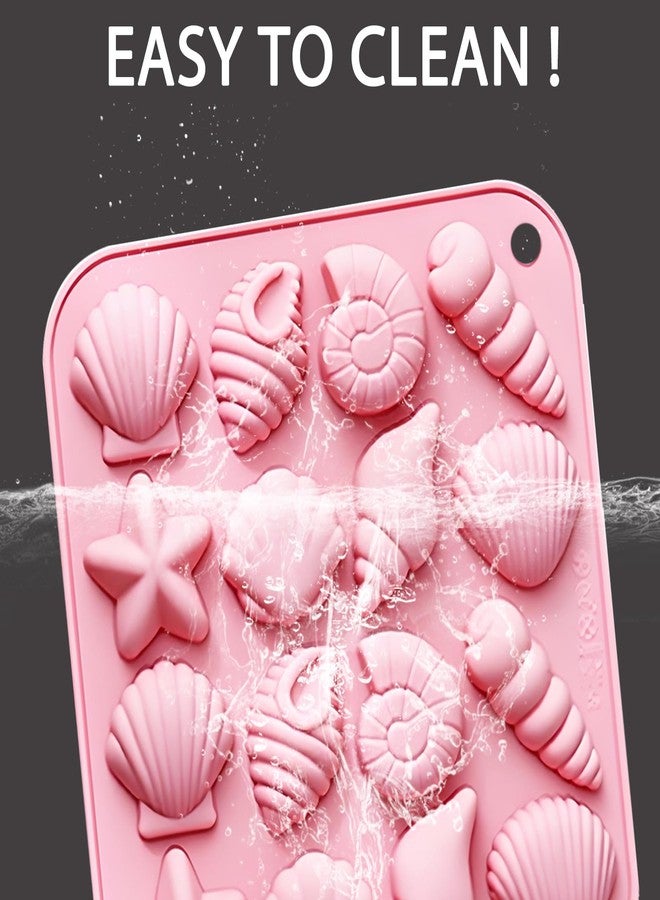 Fchil Seashell and Nautical Silicone Mold Set, 2 Pack Pink Ice Cube Trays with Starfish Anchor Shell Designs - Image 3