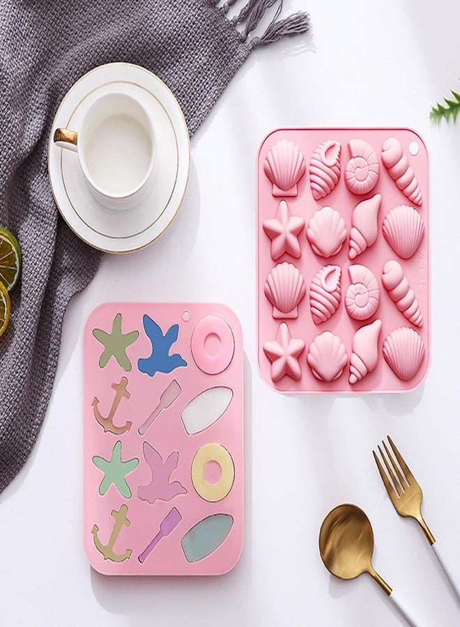 Fchil Seashell and Nautical Silicone Mold Set, 2 Pack Pink Ice Cube Trays with Starfish Anchor Shell Designs - Image 5